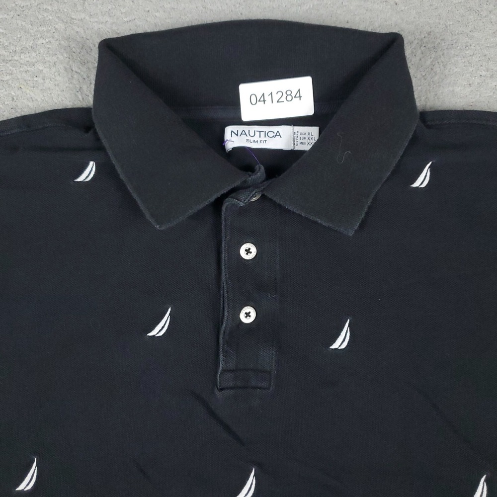 Nautica Polo Shirt Mens XL Black Casual Short Sleeve Adult *